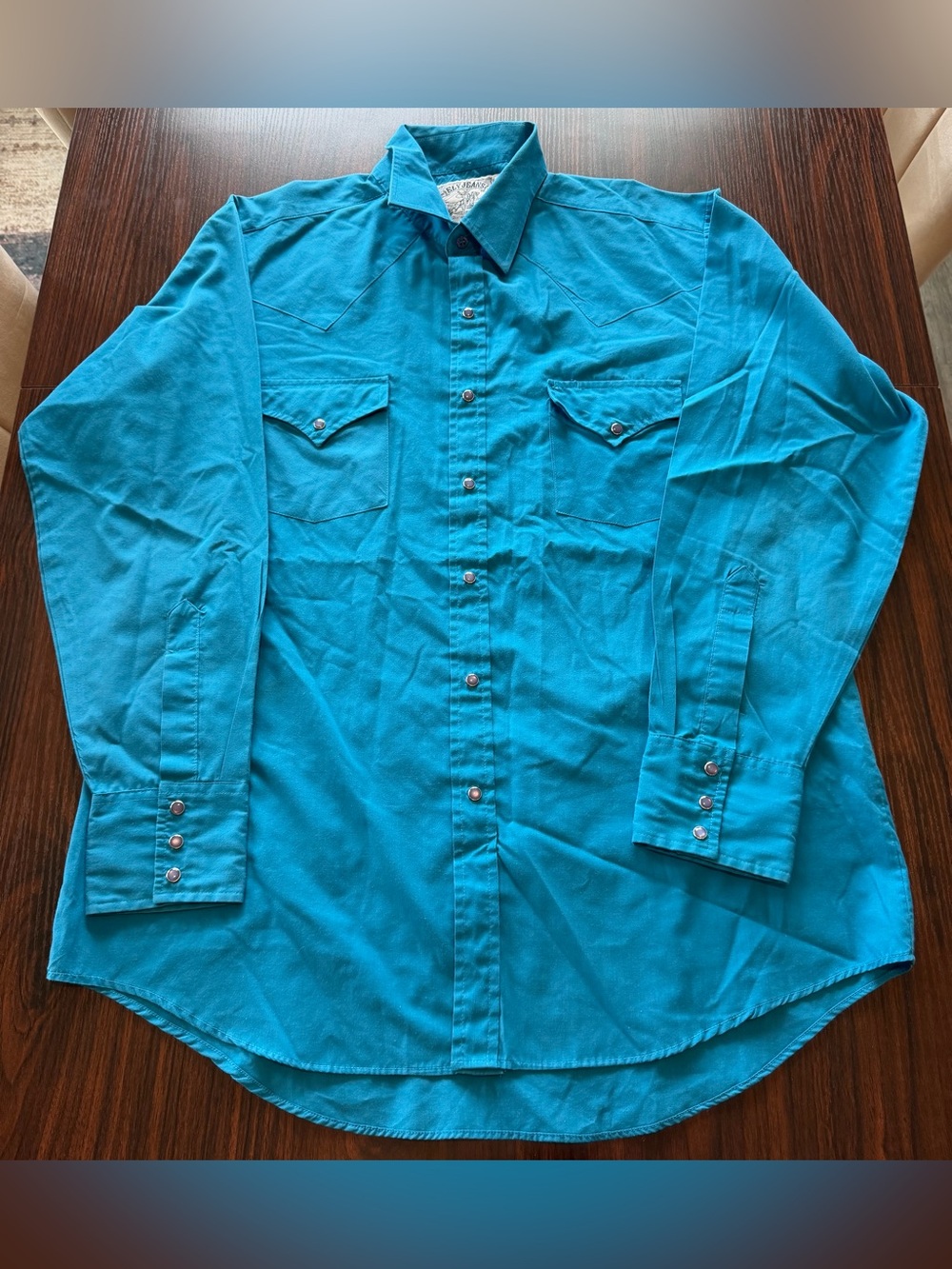 Ely Jeans Cattleman Mens Teal Vintage Pearl Snap Western Shirt Long Sleeve L